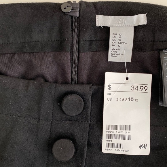 NWT H&M Black Button Front High-Rise Faux Suede Y2K Skirt Size 10 - Picture 8 of 11